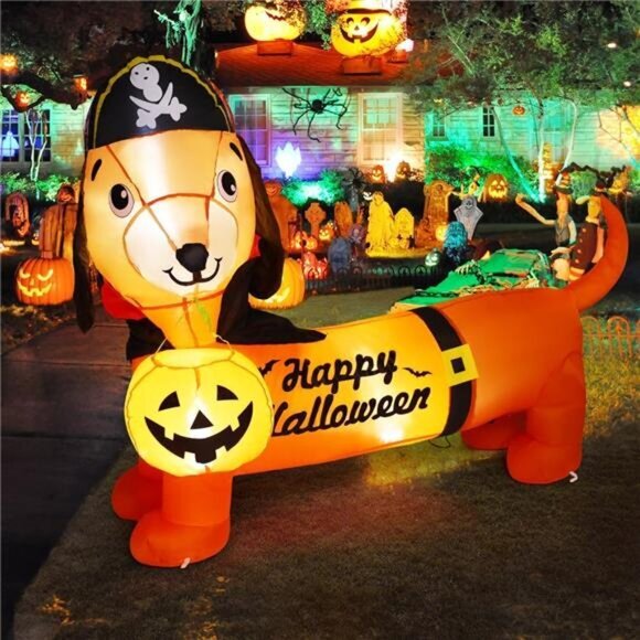 5 FT Halloween Inflatable Dog with Pumpkin - LED Lighted Blow Up Yard Decoration - Picture 3 of 7